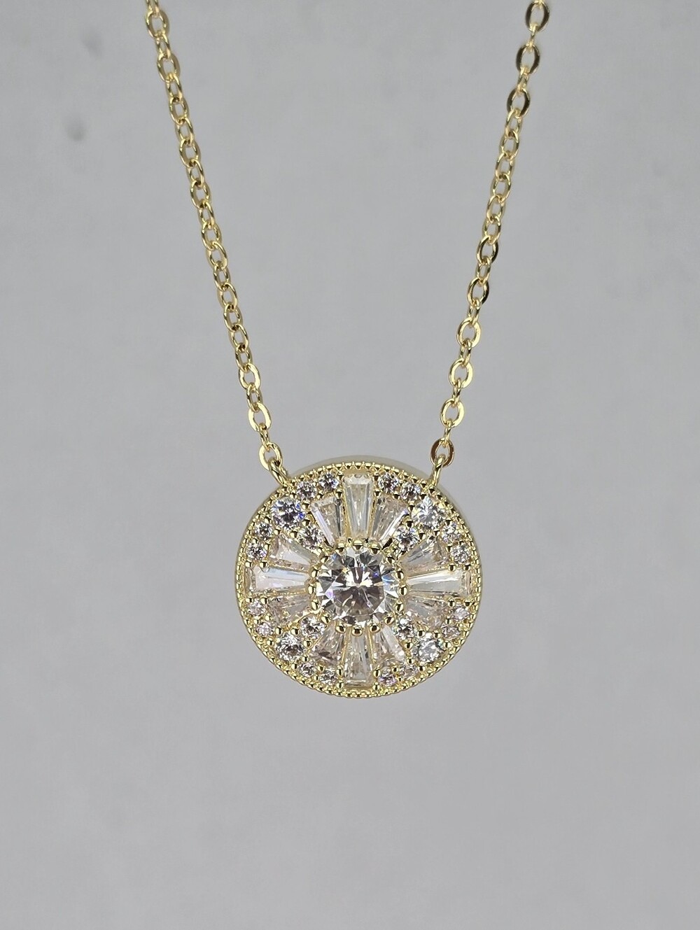 14k Gold-Filled Round Halo Pendant Necklace with Clear Moissanite